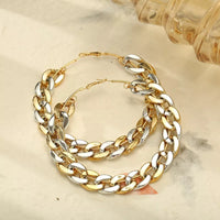 Aferando Gold and Silver Plated Metal Link Chain Large Hoop Earrings for Women