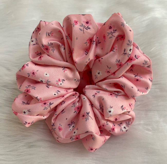 Aferando Premium Printed Satin Hair Scrunchie XXL Size in Pink Color - Soft & Silky Hair Accessory For Women