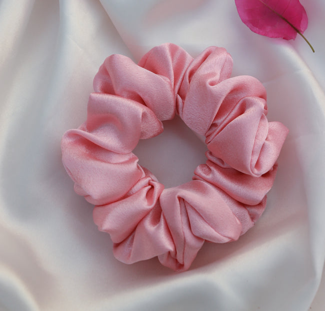 Aferando Pastel Pink Color Premium Satin Scrunchie Regular Size - Soft & Silky Hair Accessory