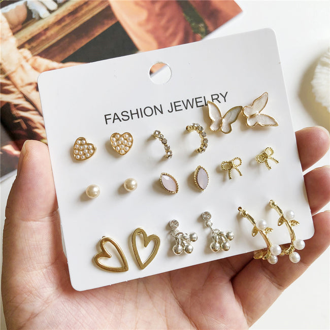 Aferando Combo Set of 9 Stud Earrings in variety of styles and colors. Perfect for everyday wear and special occasions. Hypoallergenic and safe for sensitive ears.