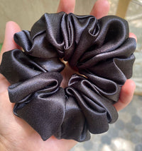 Aferando Black Satin Scrunchie Regular Fluffy  Size - Soft & Silky Hair Accessory