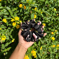 Black Color Printed Premium Quality Mixed Satin Scrunchie