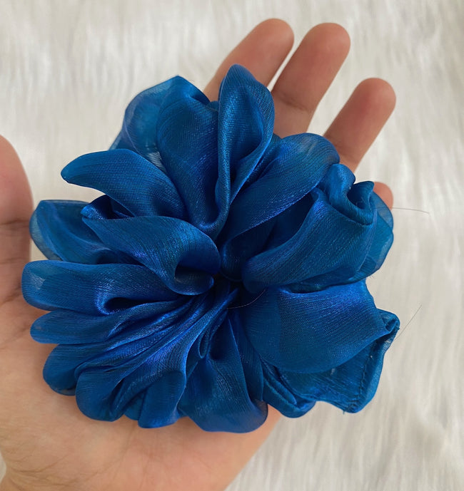 Aferando Blue Organza Scrunchie XL Size , Elegant Hair Accessory