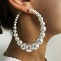 Bohemian Style Oversized Pearl Hoop Earrings For Girls