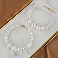 Aferando Bohemian Style Oversized Statement Pearl Hoop Earrings For Girls