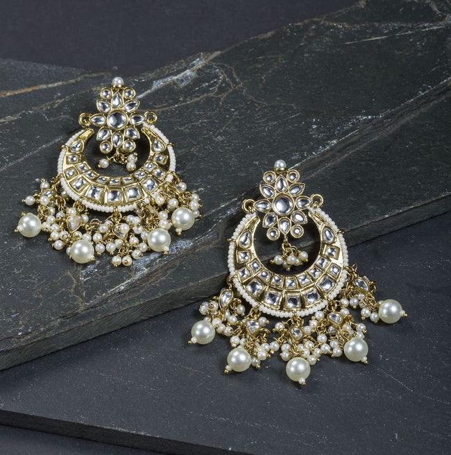 Gold Plated Kundan Pearl Chandbali Earring  for women