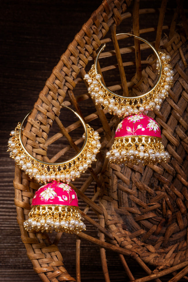 Stunning Pearl Meenakari Rani Color Hoop Earring inspired by Alia Bhatt by Aferando