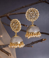 Grey Color Meenakari Pearl Kundan Jhumka