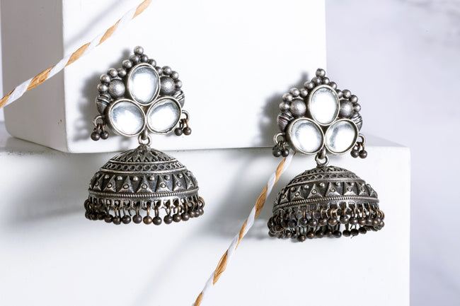 Silver Look-alike Mirror Jhumka Earring For Women