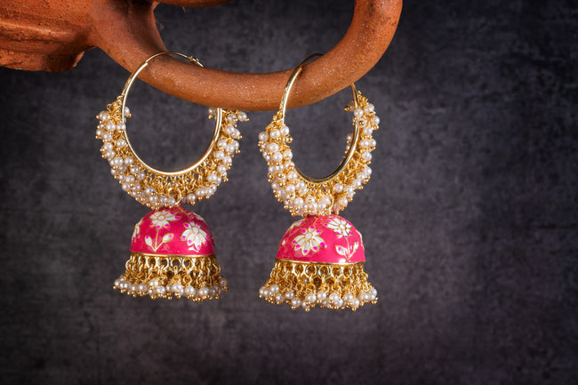Alia Bhatt Inspired Gorgeous Pearl Meenakari Pink Hoop