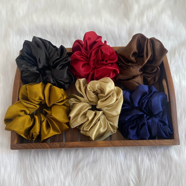 Combo Pack Of Six Large Satin Hair Scrunchies