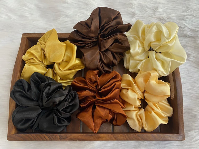 Combo Pack Of Six Large Size Satin Hair Scrunchies - Assorted Colors for Stylish Hair Accessorizing