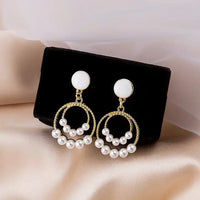 Elegant Double Circle Pearl Drop Earring