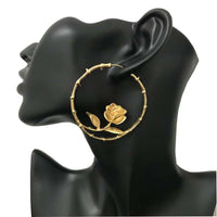 Gold Color Big Size Hoop Earring With Rose