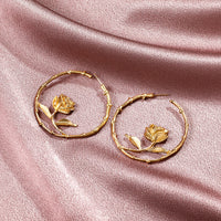 Gold Color Big Size Hoop Earring With Rose