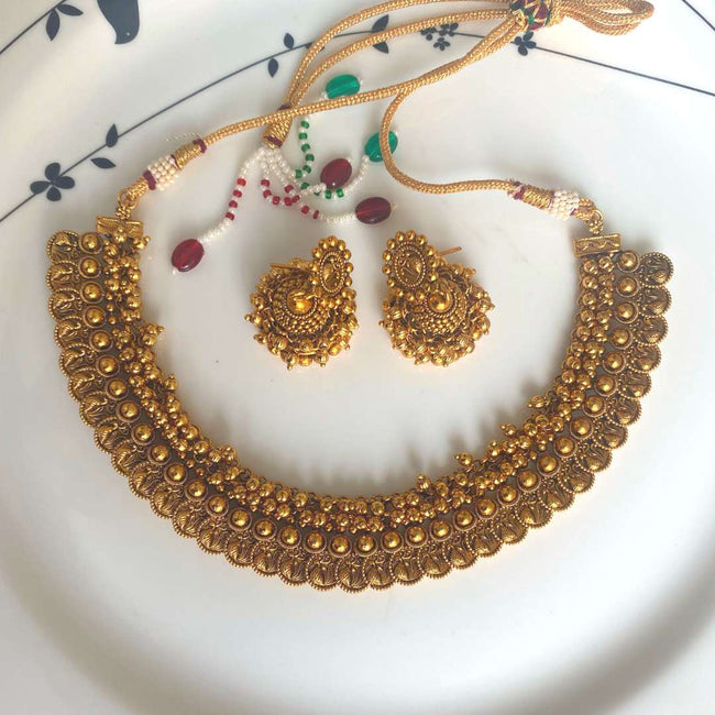 Gold Plated Antique Coin Necklace Set For Women
