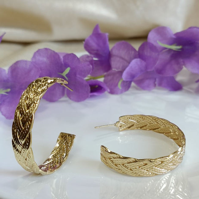 Gold Plated Braided Fashion Hoop Earring