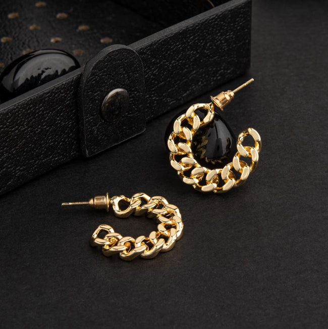 Gold Plated Chain Linked Style Hoop Earring