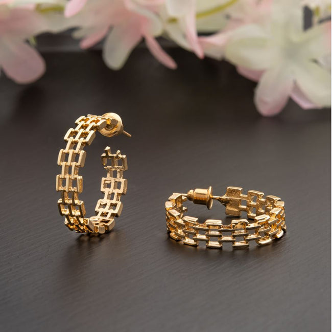 Gold Plated Designed Fashion Hoops