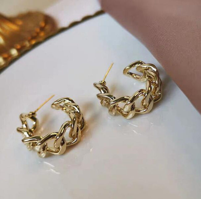 Aferando Gold Plated Chain Linked Medium Size Hoop Earrings for Girls - Stylish and Elegant