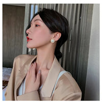 Gold Plated Elegant Pearl Round Stud Earrings for Women - Perfect for Casual and Formal Occasions