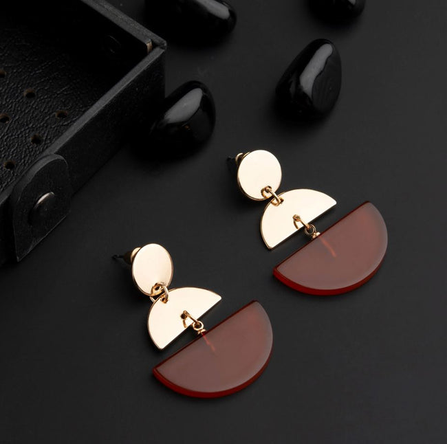 Gold Plated Geometric Shaped Brown Acrylic Indo Western Earring