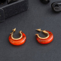 Gold Plated Geometric Shaped Orange Acrylic Hoop Earring