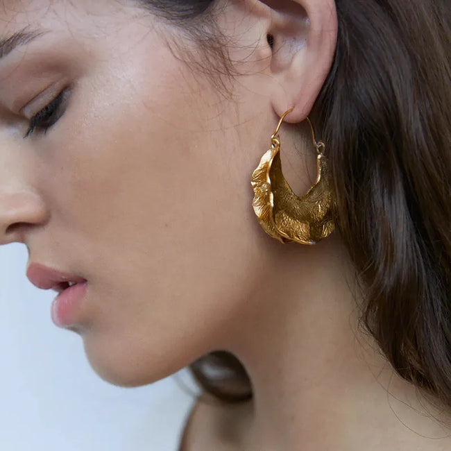 Gold Plated Geometric Uneven Texture Hoop Earring