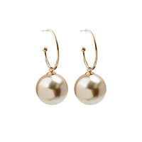 Gold Plated Hoop Earring With Big Pearl Drop