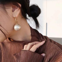 Gold Plated Hoop Earring With Big Pearl Drop