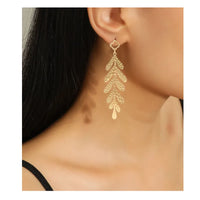 Gold Plated Leaf-Shaped Creative Long Earring