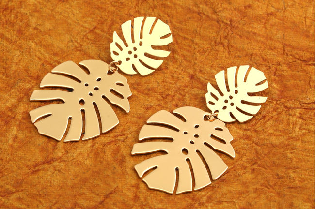Gold Plated Leaf Shaped Drop Earring