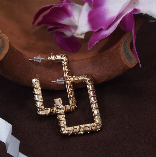 Gold Plated Rectangle Hoops Earring