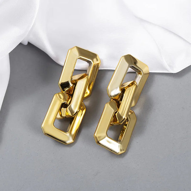 Gold Plated Rectangle Shaped Chain Earring