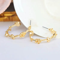 Gold Plated Retro C Shape Flower Hoop Earrings for Women by Aferando - Unique and Stylish Design