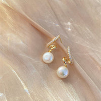 Aferando Gold Plated Rhinestone Twisted Minimalist Lightning Design Pearl Drop Stud Earrings for Women - Cute and Stylish