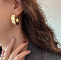 Aferando Gold Plated Simple Elegant Thick Hoop Earrings For Women