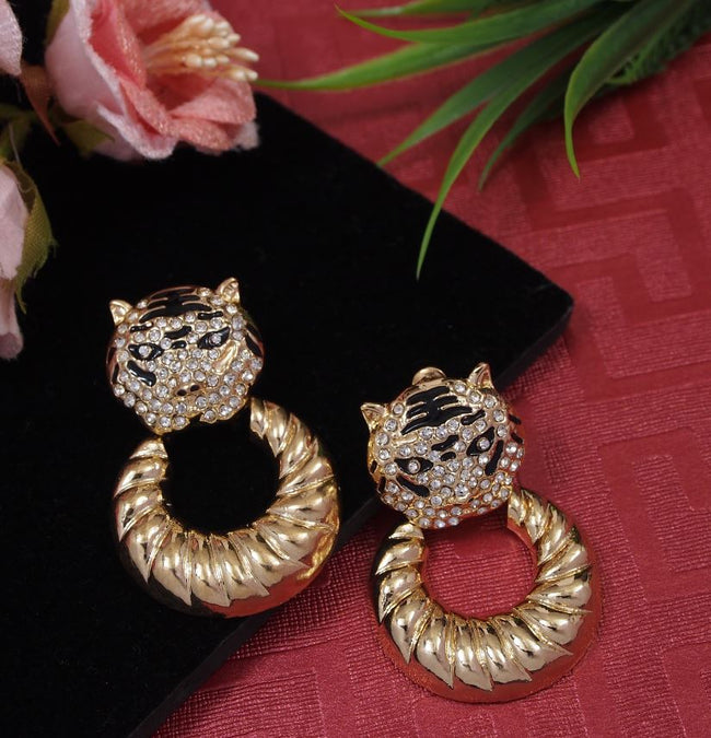 Gold Plated Tiger Face Western Earring