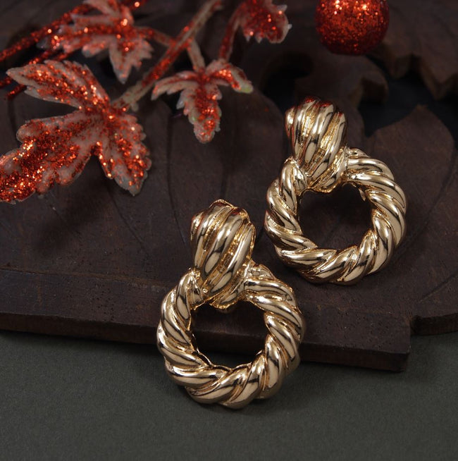 Gold Plated Twisted Croissant Western Drop Earring
