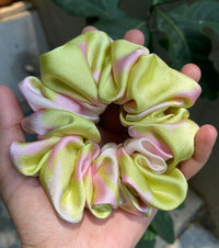 Green Color Printed Premium Quality Satin Scrunchie