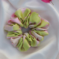 Green Color Printed Premium Quality Satin Scrunchie