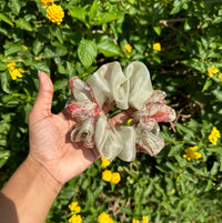 Green Printed Organza Regular Size Hair Scrunchie - Soft & Romantic Accessory