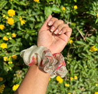 Green Printed Organza Regular Size Hair Scrunchie - Soft & Romantic Accessory