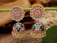 Deepika Padukone Inspired Kundan Green Hand Crafted Meenakari Jhumka