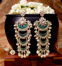 Sonam Kapoor Inspired Hand Crafted Turquoise Blue Meenakari Long Layered Chandbali