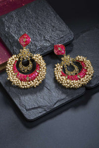 Rani Color Meenakari Chandbali Earrings