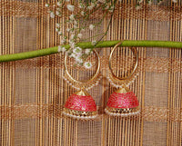 Alia Bhatt Inspired Hand Crafted Rani Colored Golden Hoop Jhumki