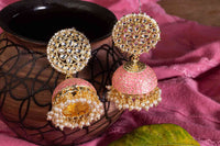 Peach Color Meenakari  Jhumka Earring