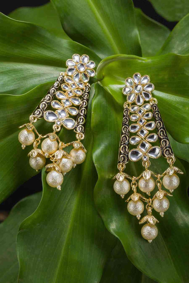 Kundan gold earrings/Minakari Black Pearl Designer Chandbali Earrings gold  | eBay