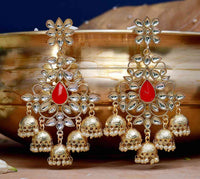 Hand Crafted Chandelier Kundan Jhumka Orange